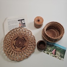 Vintage Mexican Folk Art Basket Collection 2002 Copper Canyon Tarahumara 4 Pc picture