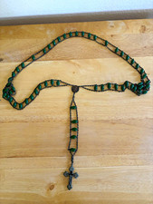 Vintage Catholic Rosary Green Wooden Beads Our Lady of Grace Aged Metal Crucifix picture