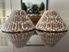 MCM Retro Vtg BOHO  1970s Geometric Floral Pleated Lamp Shades Set Of 2 Brown picture