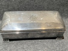 Vintage Poole Silver Co. Silver-Plated Footed Jewelry/Cigarette Box 7”L x 3.5”W picture