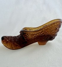 Vintage EAPG Glass Shoe Boot Yellow Amber Daisy & Button Match Striker Boot 1950 picture