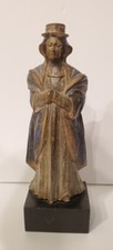 Antique Vintage Hand Carved  Religious Wooden Figure Statue W/Hat picture