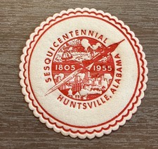 1955 Vintage Huntsville Alabama Sesquicentennial Paper Coaster 3.25” History picture