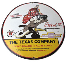 Vintage Texaco Gasoline Sign - Chevrolet Felix The Cat Porcelain Gas Pump Sign picture