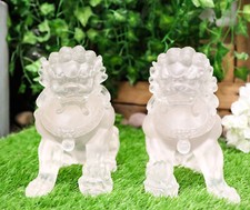 Ebros Lucite Acrylic Translucent Left and Right Pair Of Foo Dog Lion Statues Set picture