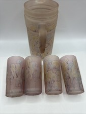 Vtg Rueben Art Noveau Frosted Glass Set of Pitcher and Four Glasses. Greek. Read picture