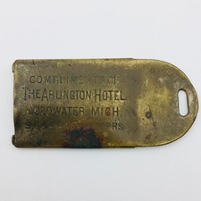 Coldwater Michigan Arlington Hotel Antique Brass Baggage Tag 1905 With Postcard picture