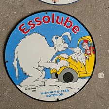 VINTAGE ESSO 5 STAR 1953 OLD US GASOLINE OIL GAS PUMP ENAMEL PORCELAIN SIGN picture