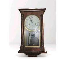 Vintage Camer 31 Day Wooden Clock Brown Glass Front Ornate Rectangular Design picture