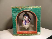 BK Lumiere Handcrafted Blown Glass Ornament Snowman with Presents 1998 picture