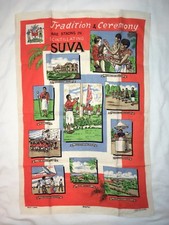 Vintage Suva Fiji Irish Linen Dish Tea Towel By Maylin Tiki Bar 30.25 x 19.75 picture