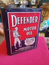 Vintage WWII Era 1940's Defender Motor Oil 2 Gallon Can - Barn Find Advertising  picture