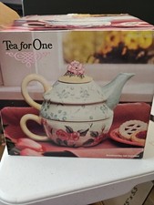Tea For One Stackable FLORAL Teapot and Cup 3 Piece Set  picture