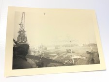 Original WWII Photo Military Harbor Port Cargo Crane Army Trucks Jeeps 1940s picture