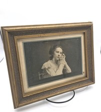 Antique Edwardian Portrait Photo Pensive Woman Framed 9.5x7.5 picture