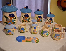 Vintage Arnels RARE Blue Mushroom Canister, Tea Set 1970s Cottagecore, Handmade picture