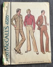VTG 70s McCall's Pattern 4585 Men's Shirt-Jacket, Shirt & Pants Stylish Retro 40 picture