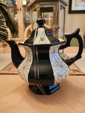 GRACE TEAWARE HALLOWEEN ELEGANT BLACK AND WHITE SPIDER WEB TEAPOT  GOTHIC HTF picture