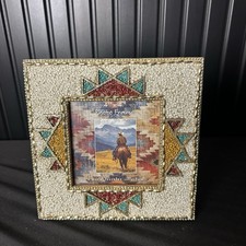 World Traveler Picture Frame Freestanding 4x4” Photo Beaded Aztec Southwestern picture