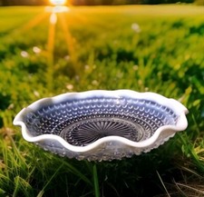 Vintage Anchor Hocking Opalescent Moonstone Hobnail Glass Bowl 8” picture