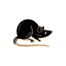 One Black Rat Enamelled Metal Pin Badge - New picture