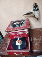 Trumpet phonograph M I M Lador graphophone music box w 12 discs Japan Jewelry picture