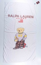 VTG 90s Polo Sport Ralph Lauren Football Bear Beach Towel Faded Sunwashed 62x33 picture