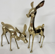 Pair of Large Vtg MCM Hollywood Regency Brass Deer Bambi Statues 9