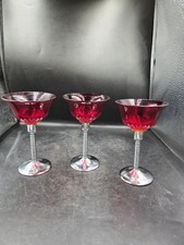 Vtg 1930's Paden City Ruby Red Glades Pattern Stemware With Chrome Plated Stems picture