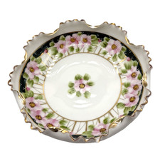 Nippon 3 Footed Handpainted Bowl Vintage Floral Gold Scalloped Edges Japan picture