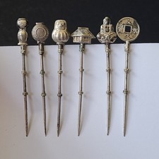 Lot 6 Vintage Japanese Sterling Silver 950 Figural Cocktail Picks MCM 15.7gm picture