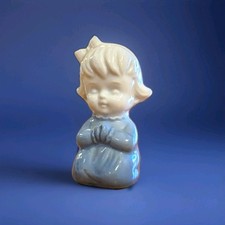 Inarco Praying Girl Figurine White Blue Vintage Original Made in Japan Miniture picture