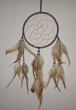 Vtg Native American Indian Dream Catcher Mandala Wool Fur Leather Beads picture