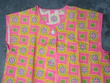 VTG~60/70s~Cotton Smock/Apron~Neon Pink/Yellow/Green~S/M~Lunch Lady~Boho~Hippie picture