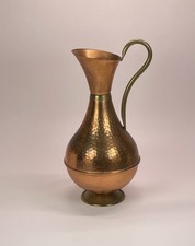 Vintage Copper & Brass Water Jug Pitcher Hammered Watering Vase picture