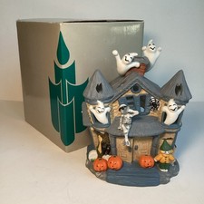 Partylite Haunted Tealight House P7311 Ghosts Ceramic Holder With Box Skeleton picture
