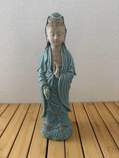 Ceramic Kannon Bodhisattva Statue Blue Glaze Asian Art Collectible picture