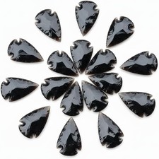 50 Hand Carved Black Obsidian Arrowheads Bulk Crystal Carving Stone Point Craft picture