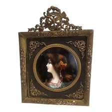 Antique French Enamel On Copper Miniature In Bronze Frame/ Signed/ France C.1900 picture