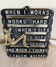 Vtg Trivet Appalachian Humor Hillbilly Misery USA 4x4 MCM Cast Aluminum picture