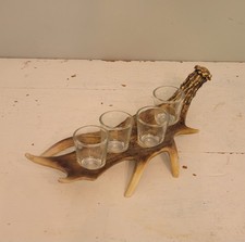 Rustic Authentic Deer Antler Shot Glass Holder Cabin Farmhouse Barware Decor picture