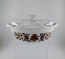 GlasBake Brown and Orange 2qt Round Casserole J514  With Lid RARE picture