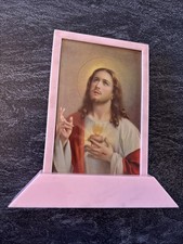 Vintage Pink Plastic Picture Frame Jesus and Mary Catholic religious Double Side picture