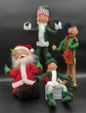 Vintage Annalee Christmas Dolls Lot Santa Bob Cratchit NO TINY TIM Elves 4 Pc picture