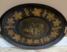 Antique 19thC Victorian Papier-Mâché Serving Large Tray After George Morland picture