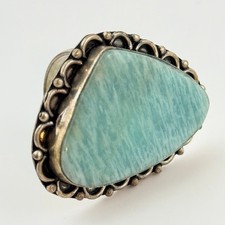 Vtg 925 Sterling Silver Blue Stone Large Ring Scrollwork Sz 8.5 Southwestern picture