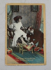 Vintage Odd Postcard 1906 Woman's Tender Heart or Corns Man Serving Pedicure picture