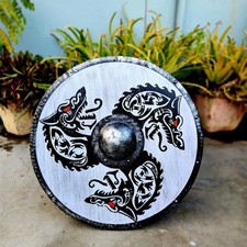 Viking Shield Fenrir Dragon Wooden Shield Norse Warrior LARP Cosplay Decor Gift picture
