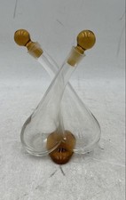 Vintage Clear Glass Oil And Vinegar Asymmetrical Double Cruet picture