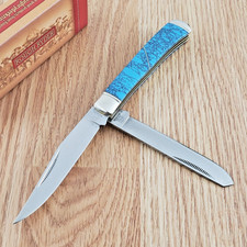 Rough Ryder Trapper Pocket Knife 440A Steel Blades Imitation Turquoise Handle picture